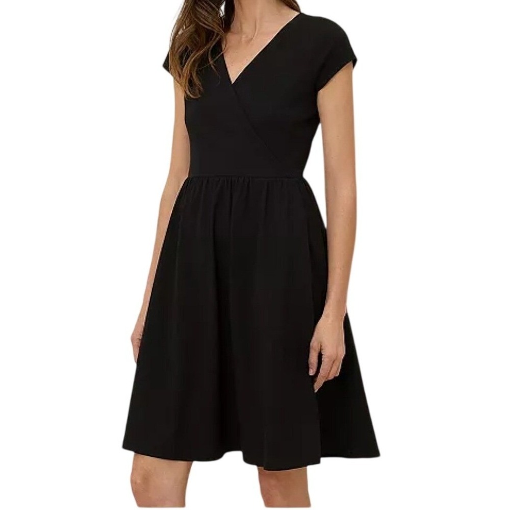 Pact Womens Small Black Organic Cotton Fit and Flare Wrap V-Neck Dress Pockets